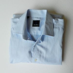 David Donahue Mini Gingham Blue French Cuffs Shirt